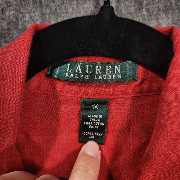 Lauren Ralph Lauren Women's 100% Linen Button Up Shirt Size 1X Red Tab Sleeved - Picture 5 of 9